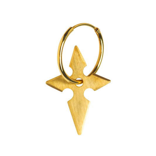 SHURIKEN CROSS EARRING - brushed gold