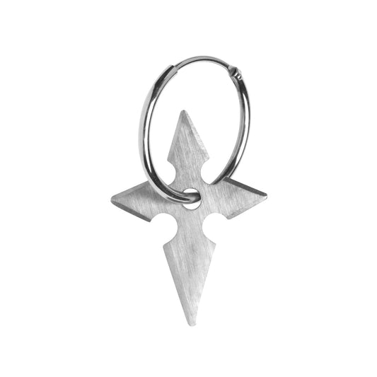 SHURIKEN CROSS EARRING - brushed silver