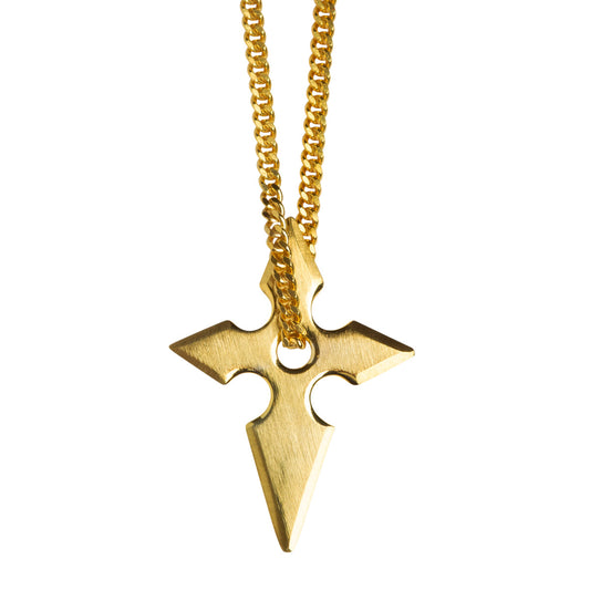 SHURIKEN CROSS NECKLACE - brushed gold