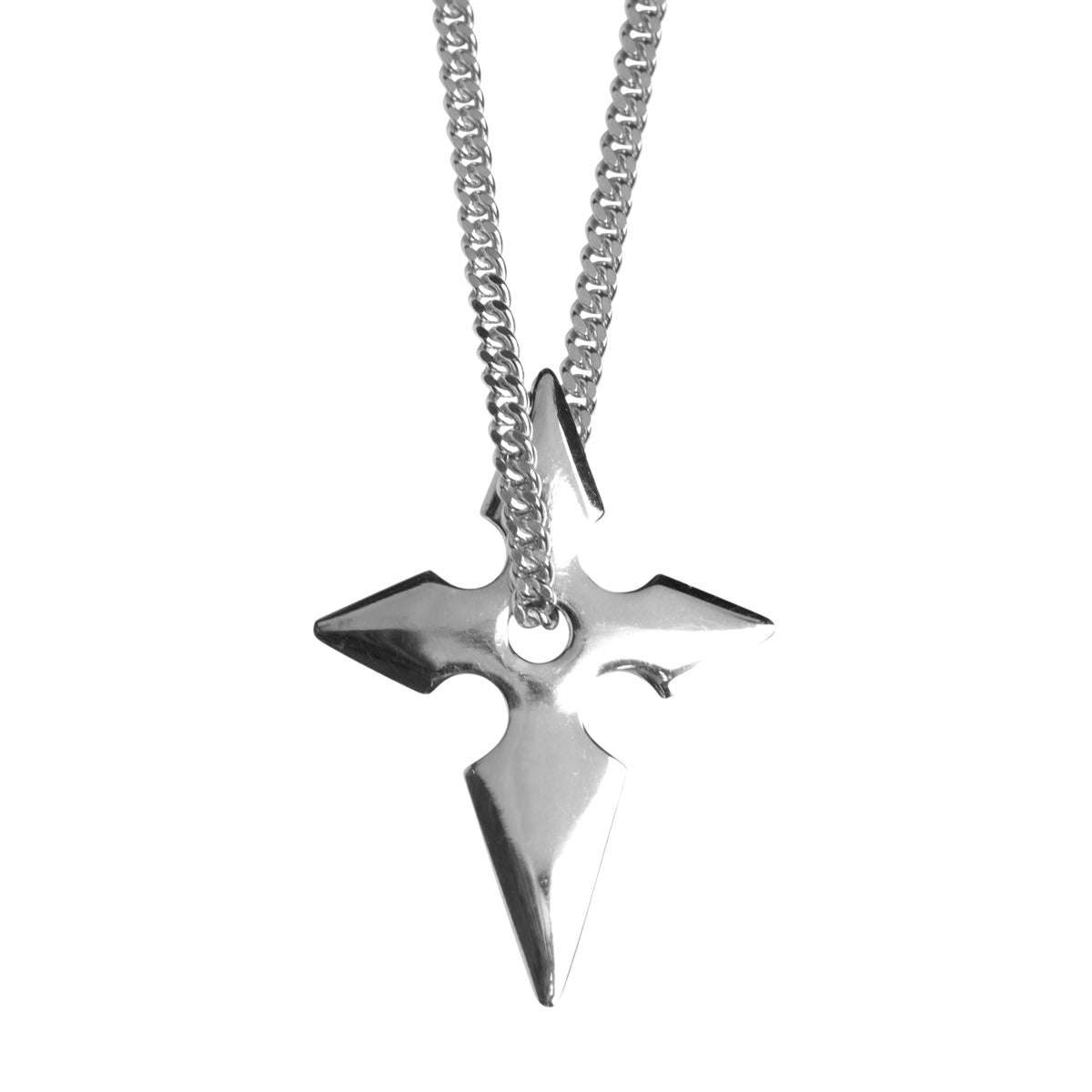 SHURIKEN CROSS NECKLACE - shiny silver