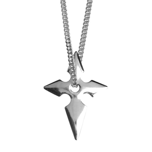 SHURIKEN CROSS NECKLACE - shiny silver