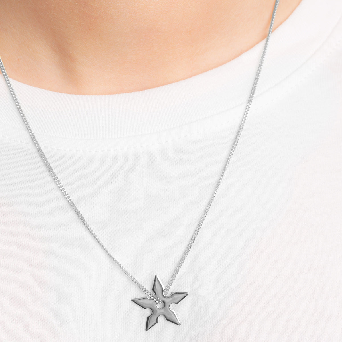 NECKLACE W SHURIKEN STAR, Brushed - Vibe Harsløf Jewelry