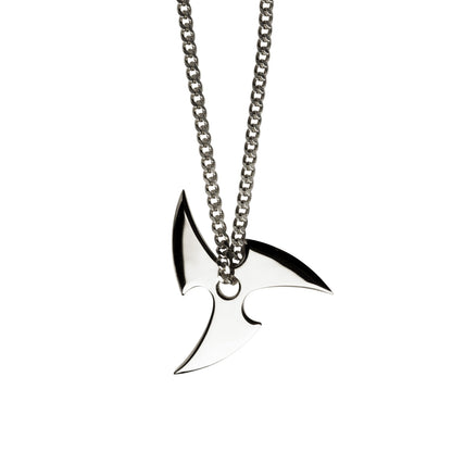 SHURIKEN TRIPLE BLADE NECKLACE - shiny silver