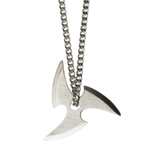 SHURIKEN TRIPLE BLADE NECKLACE - brushed silver