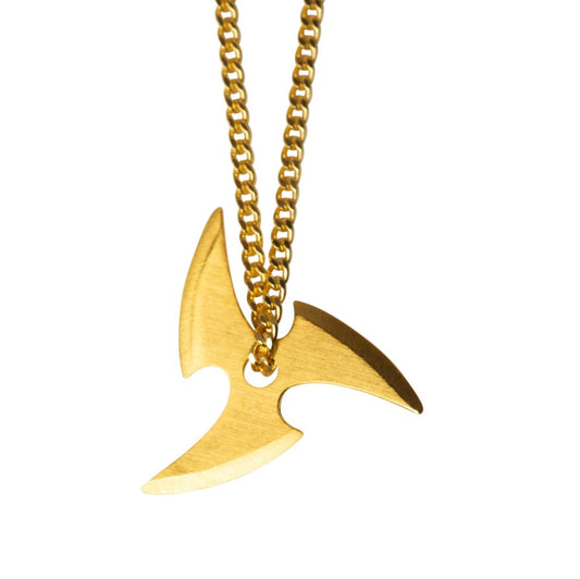 SHURIKEN TRIPLE BLADE NECKLACE - brushed gold