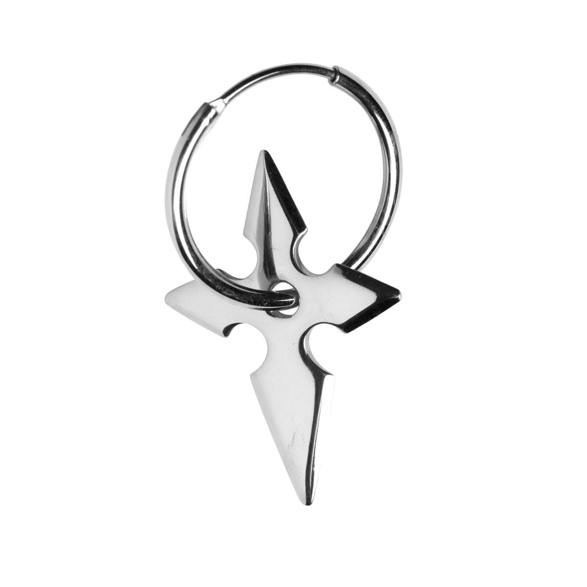 SHURIKEN CROSS EARRING - shiny silver