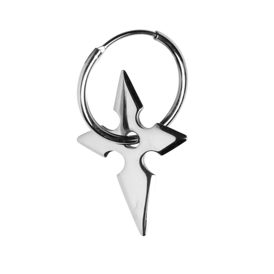 SHURIKEN CROSS EARRING - shiny silver