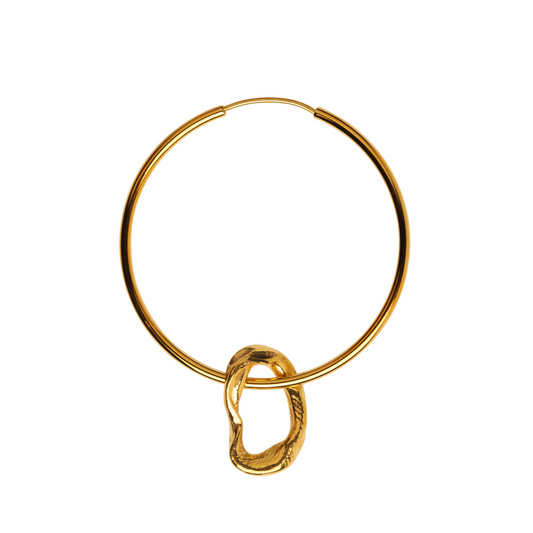 DRIP HOOP W. CHUNKY PENDANT - goldplated silver